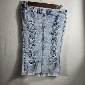 Blue Savvy Jeans Denim Destructed Skirt Size Medium Y2K Acid Wash